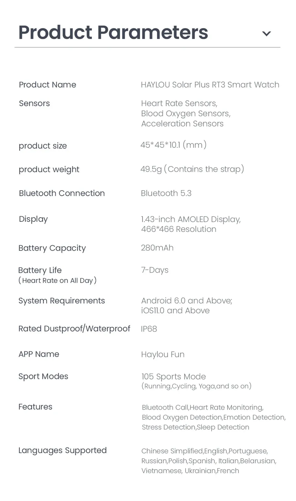 HAYLOU Solar Plus RT3 1.43" AMOLED Smart Watch