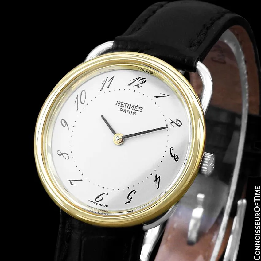 Hermes Arceau Mens Midsize or Unisex Watch - 18K Gold Plated & Stainless Steel