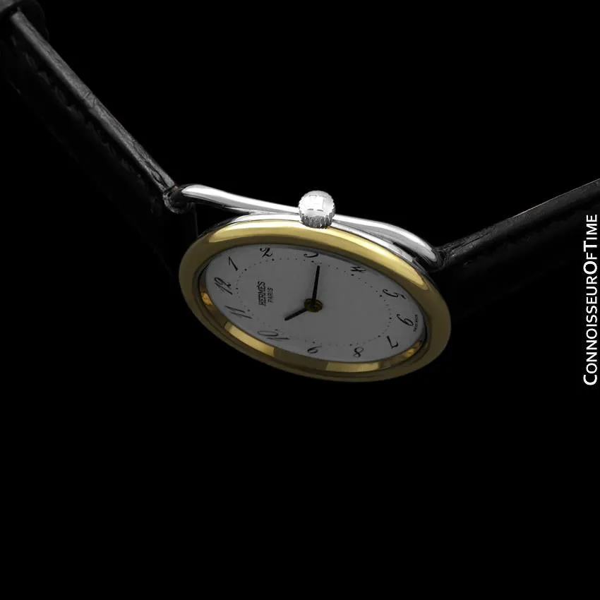 Hermes Arceau Mens Midsize or Unisex Watch - 18K Gold Plated & Stainless Steel