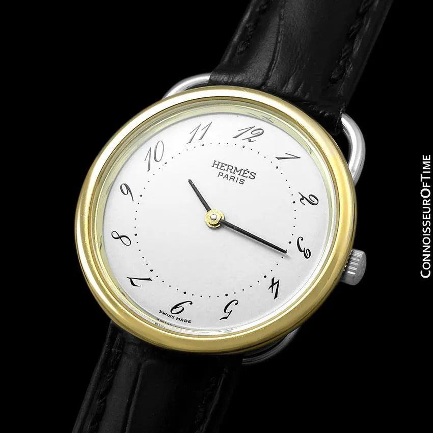 Hermes Arceau Mens Midsize or Unisex Watch - 18K Gold Plated & Stainless Steel