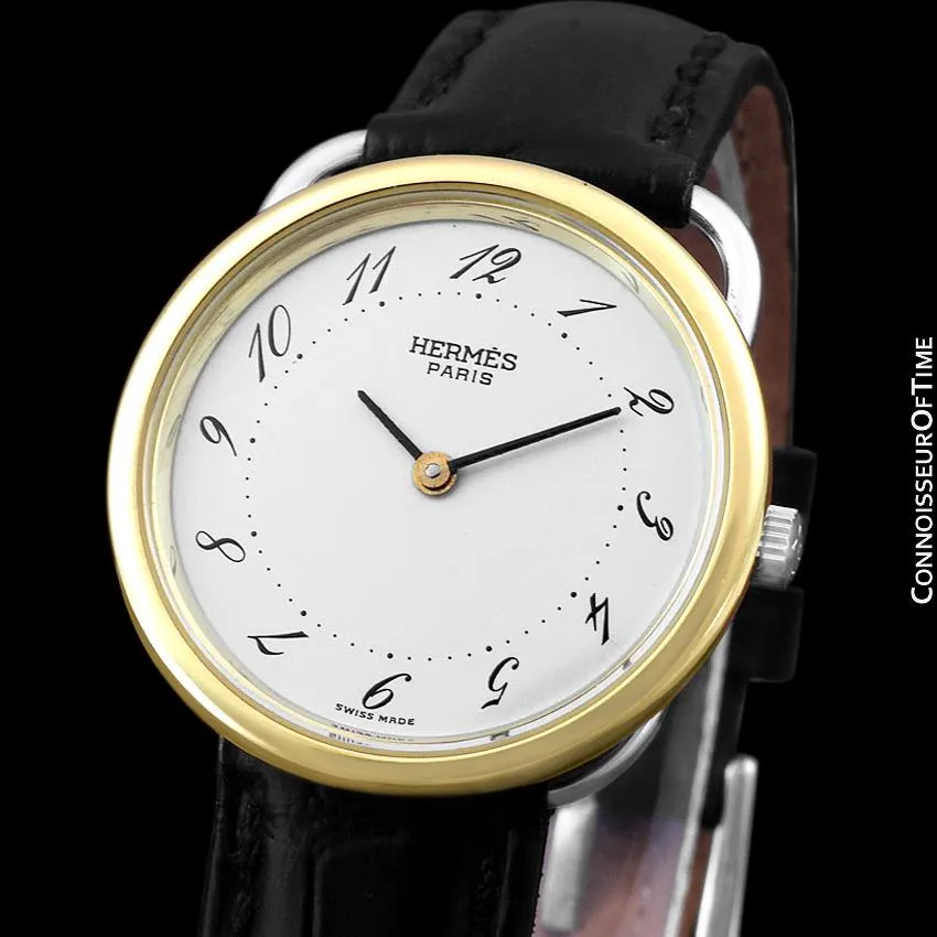 Hermes Arceau Mens Midsize or Unisex Watch - 18K Gold Plated & Stainless Steel