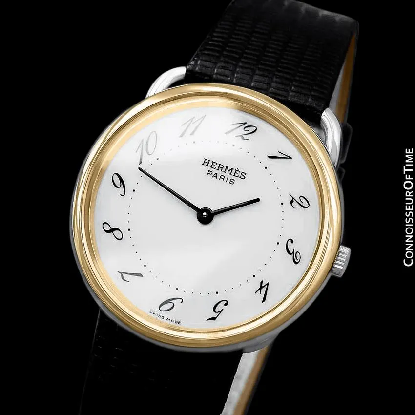 Hermes Midsize Arceau Mens Midsize Unisex Watch - 18K Gold Plated & Stainless Steel