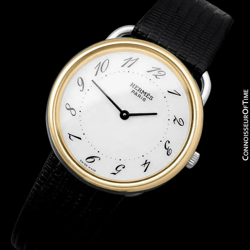 Hermes Midsize Arceau Mens Midsize Unisex Watch - 18K Gold Plated & Stainless Steel