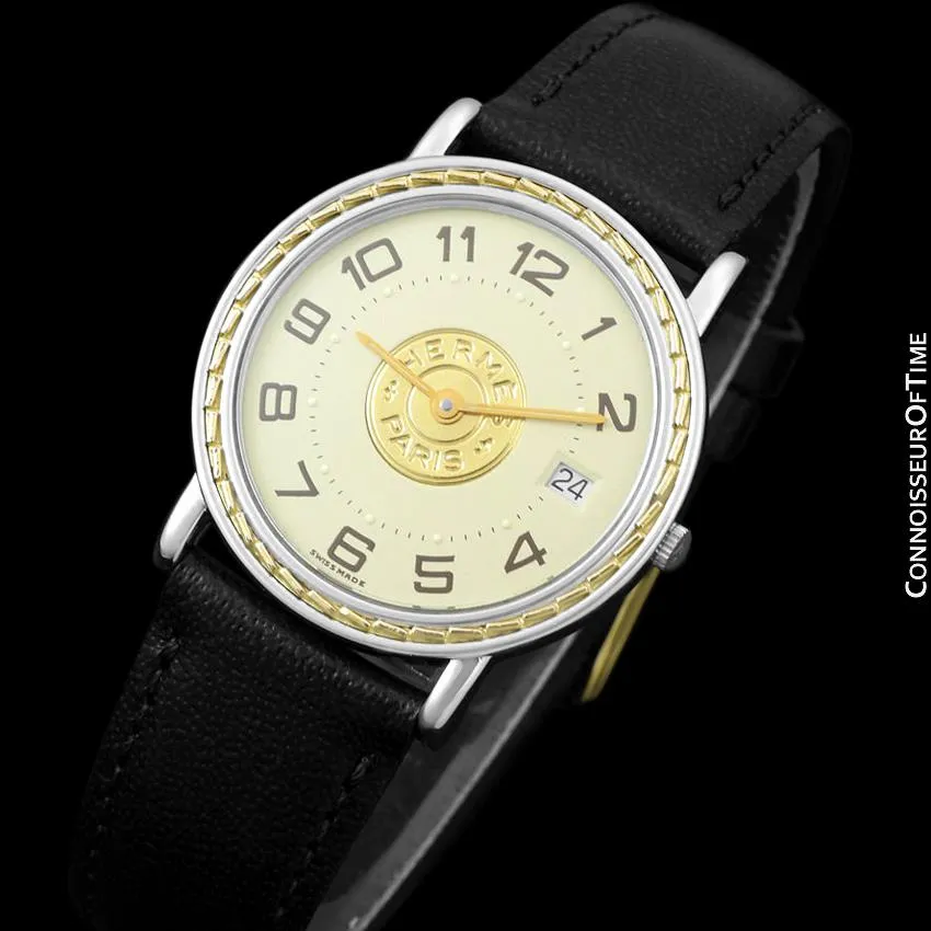 Hermes Sellier Mens Midsize Unisex Watch - Stainless Steel & 18K Gold