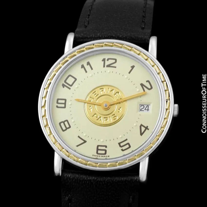Hermes Sellier Mens Midsize Unisex Watch - Stainless Steel & 18K Gold