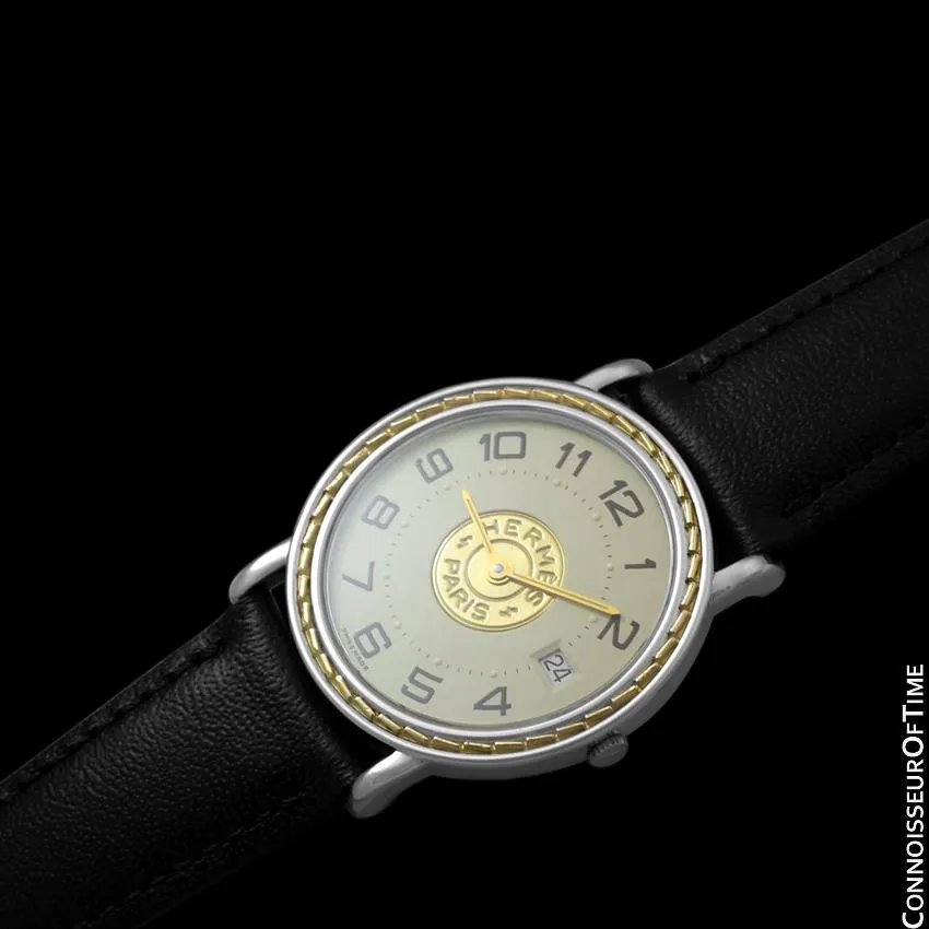 Hermes Sellier Mens Midsize Unisex Watch - Stainless Steel & 18K Gold