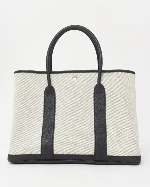 Hermès Cream Canvas & Black Leather Garden Party 36 Tote Bag