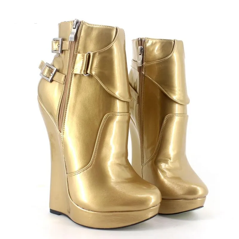 High Heel Boots Women 7 inch Extreme High Heel Platform Sexy Fetish Wedge Heeled Buckle Straps Ankle Boots Size 36-46