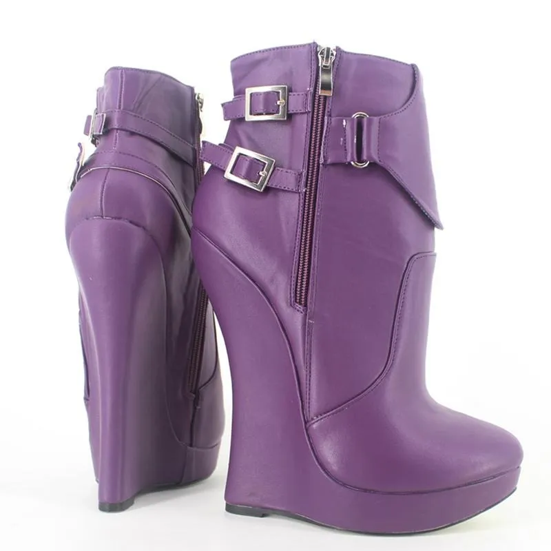 High Heel Boots Women 7 inch Extreme High Heel Platform Sexy Fetish Wedge Heeled Buckle Straps Ankle Boots Size 36-46