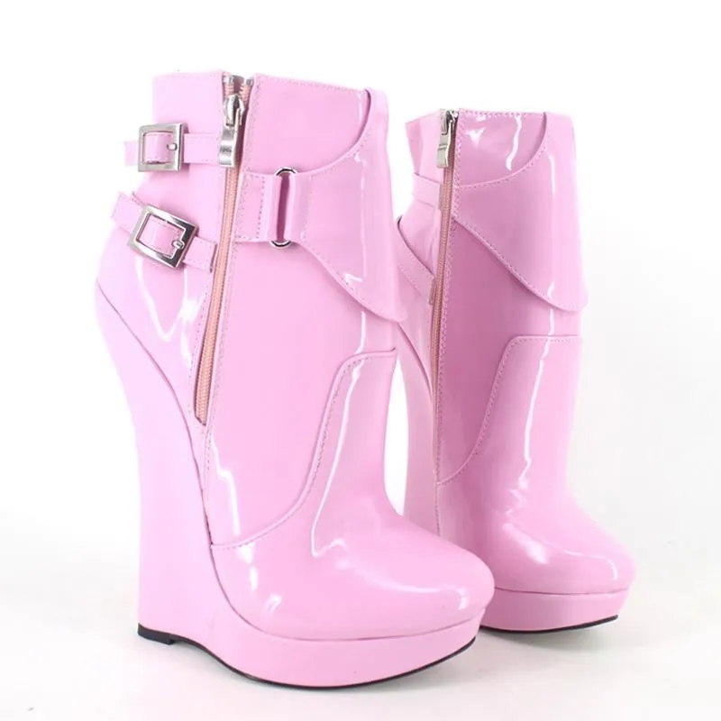 High Heel Boots Women 7 inch Extreme High Heel Platform Sexy Fetish Wedge Heeled Buckle Straps Ankle Boots Size 36-46