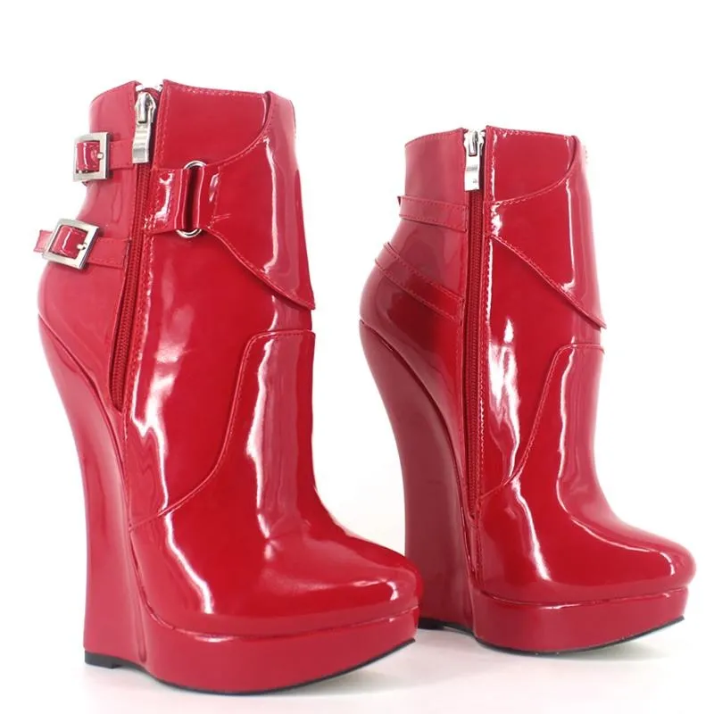 High Heel Boots Women 7 inch Extreme High Heel Platform Sexy Fetish Wedge Heeled Buckle Straps Ankle Boots Size 36-46