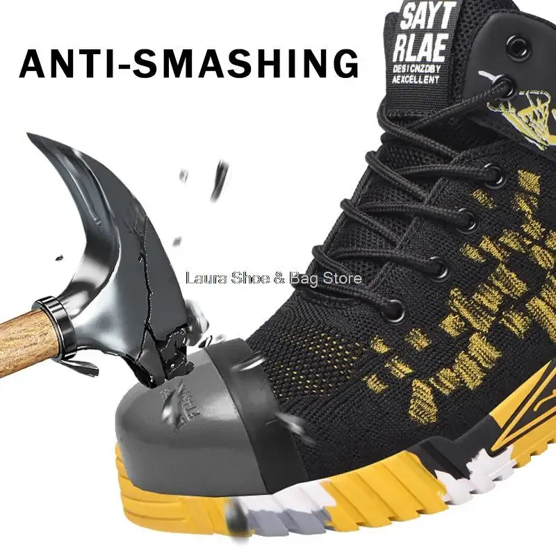 High Top Safety Shoes – Steel Toe Work Shoes for Men, Anti-Smash, Indestructible Work Boots, Breathable Safety Footwear