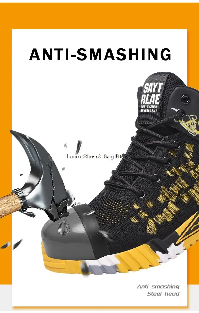 High Top Safety Shoes – Steel Toe Work Shoes for Men, Anti-Smash, Indestructible Work Boots, Breathable Safety Footwear