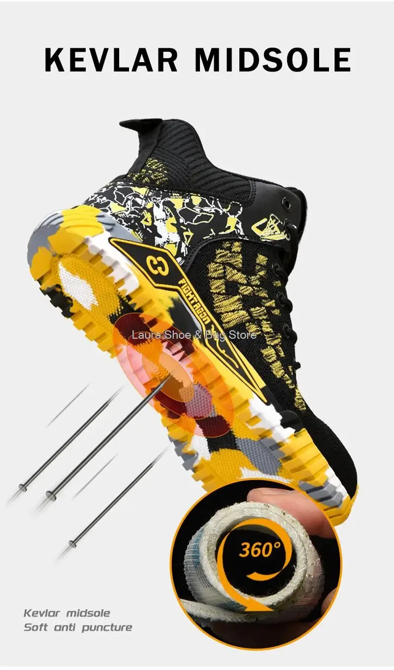 High Top Safety Shoes – Steel Toe Work Shoes for Men, Anti-Smash, Indestructible Work Boots, Breathable Safety Footwear