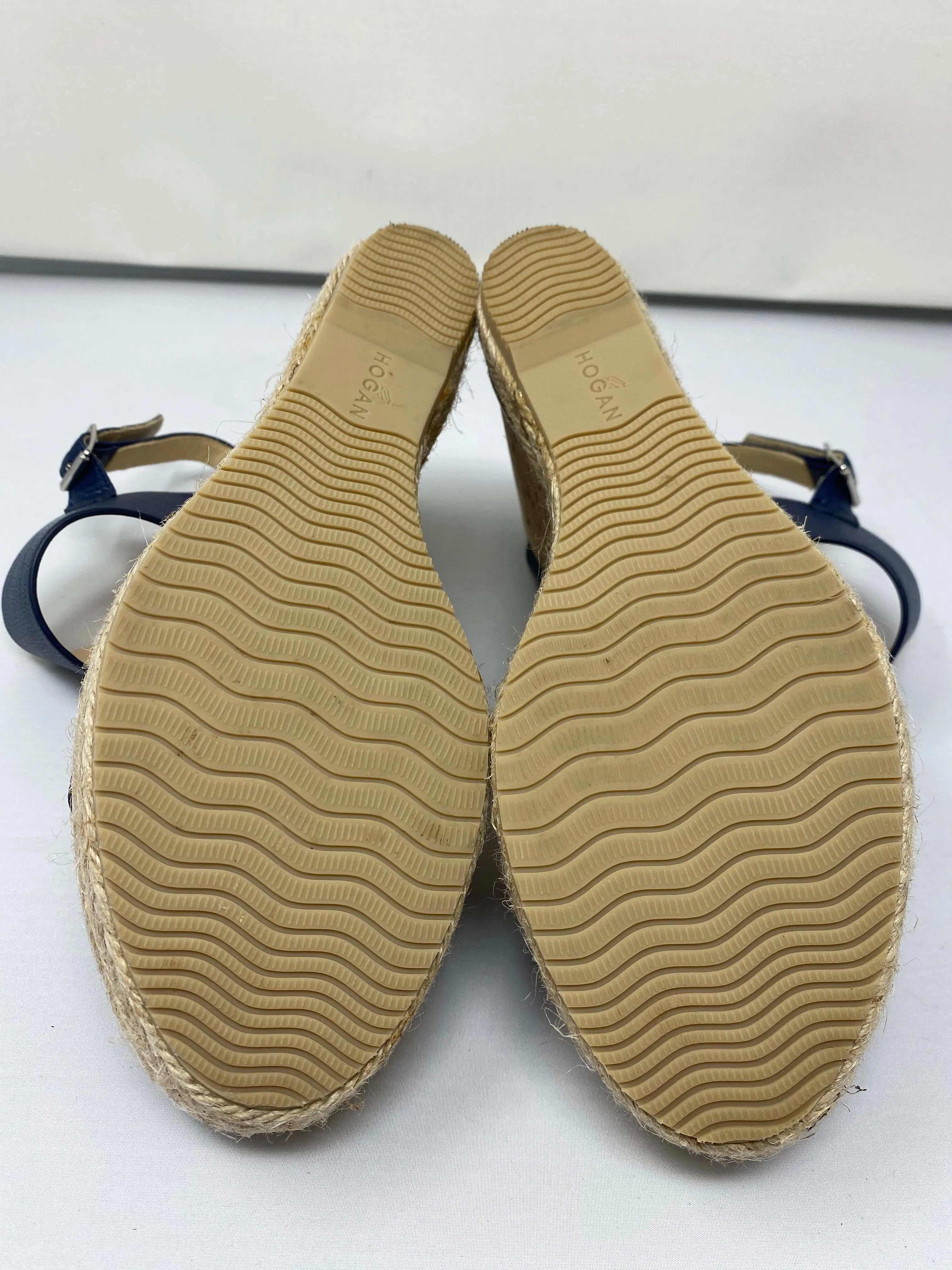 Hogan Cork Wedge with Navy Leather Strap