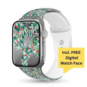 Holly Jolly Christmas Print | Silicone Watch Band for Apple Watch ®   Watch Face Incl.