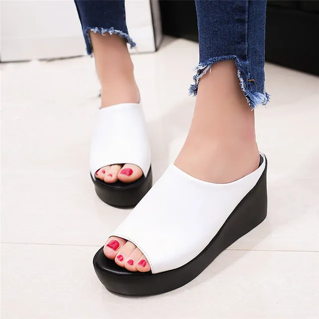 Hot Sale Women Summer Fashion Leisure shoes women platform wedges Fish Mouth Sandals Thick Bottom Slippers g072