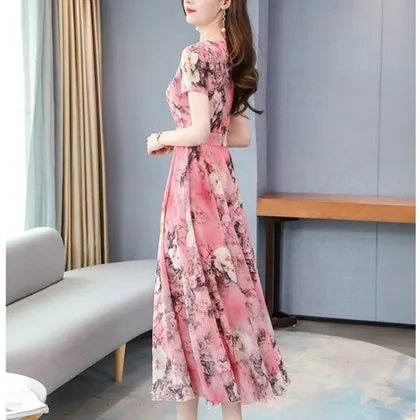 Ice Silk Long Flower Elegant Dress