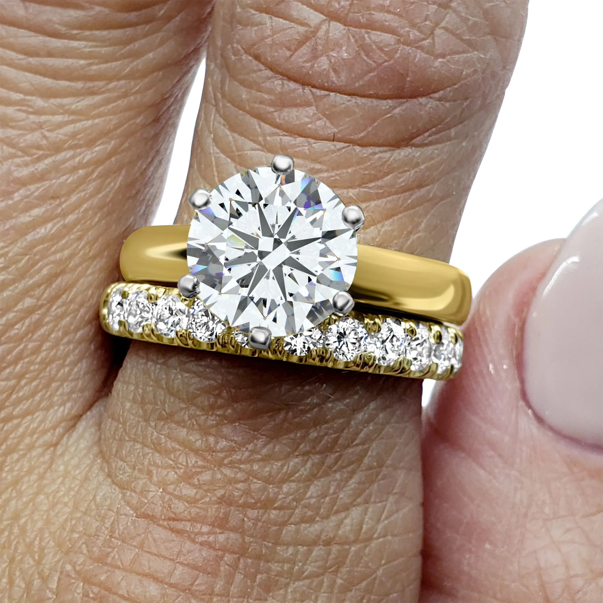 IGI Certified Diamond Bridal Wedding Set | 1, 2, or 3 Carat Round Engagement Ring and Wedding Band | 14k Yellow Gold