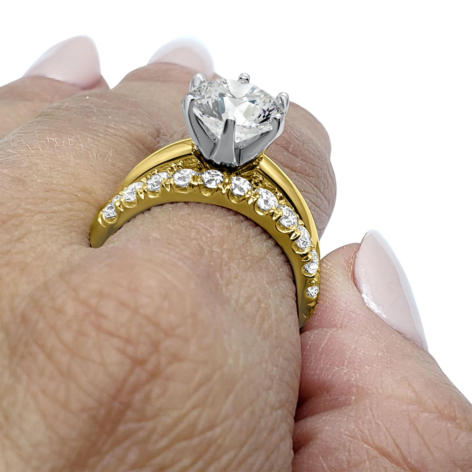 IGI Certified Diamond Bridal Wedding Set | 1, 2, or 3 Carat Round Engagement Ring and Wedding Band | 14k Yellow Gold