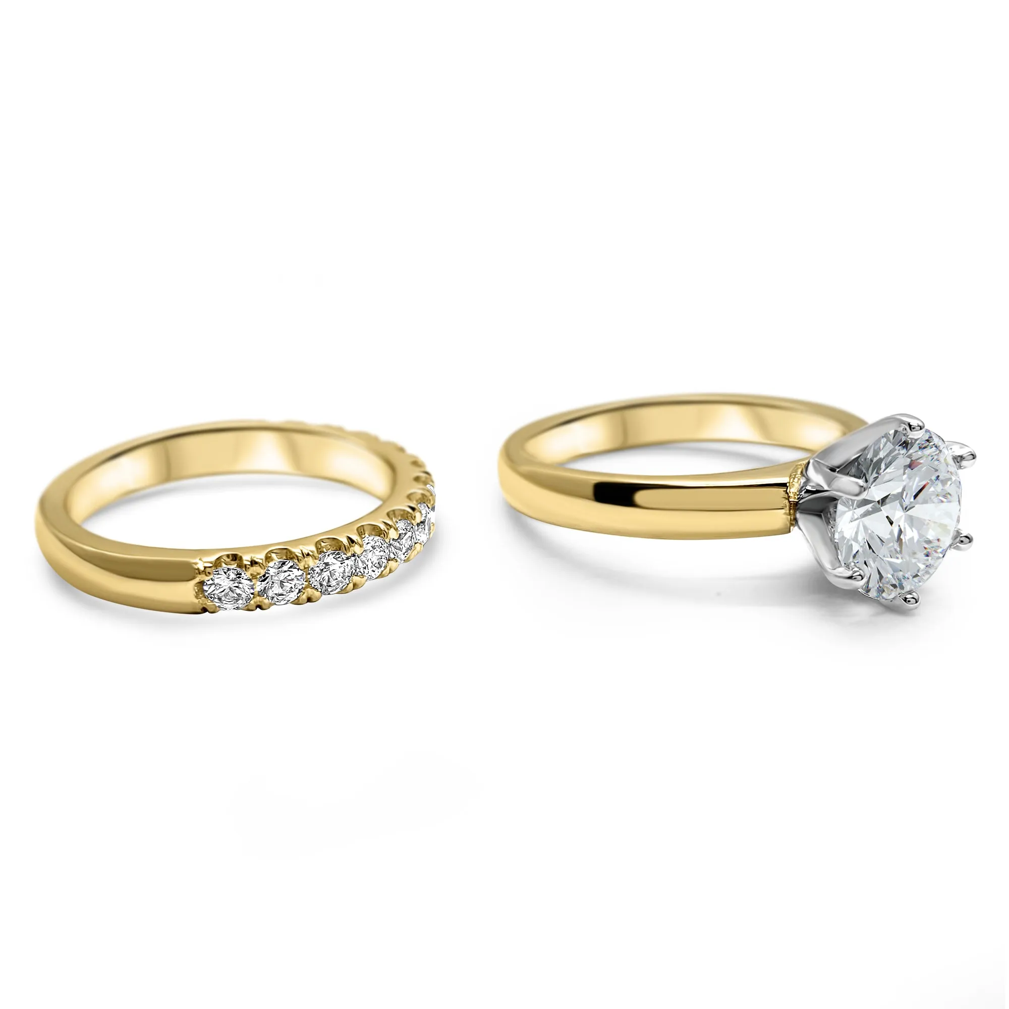 IGI Certified Diamond Bridal Wedding Set | 1, 2, or 3 Carat Round Engagement Ring and Wedding Band | 14k Yellow Gold