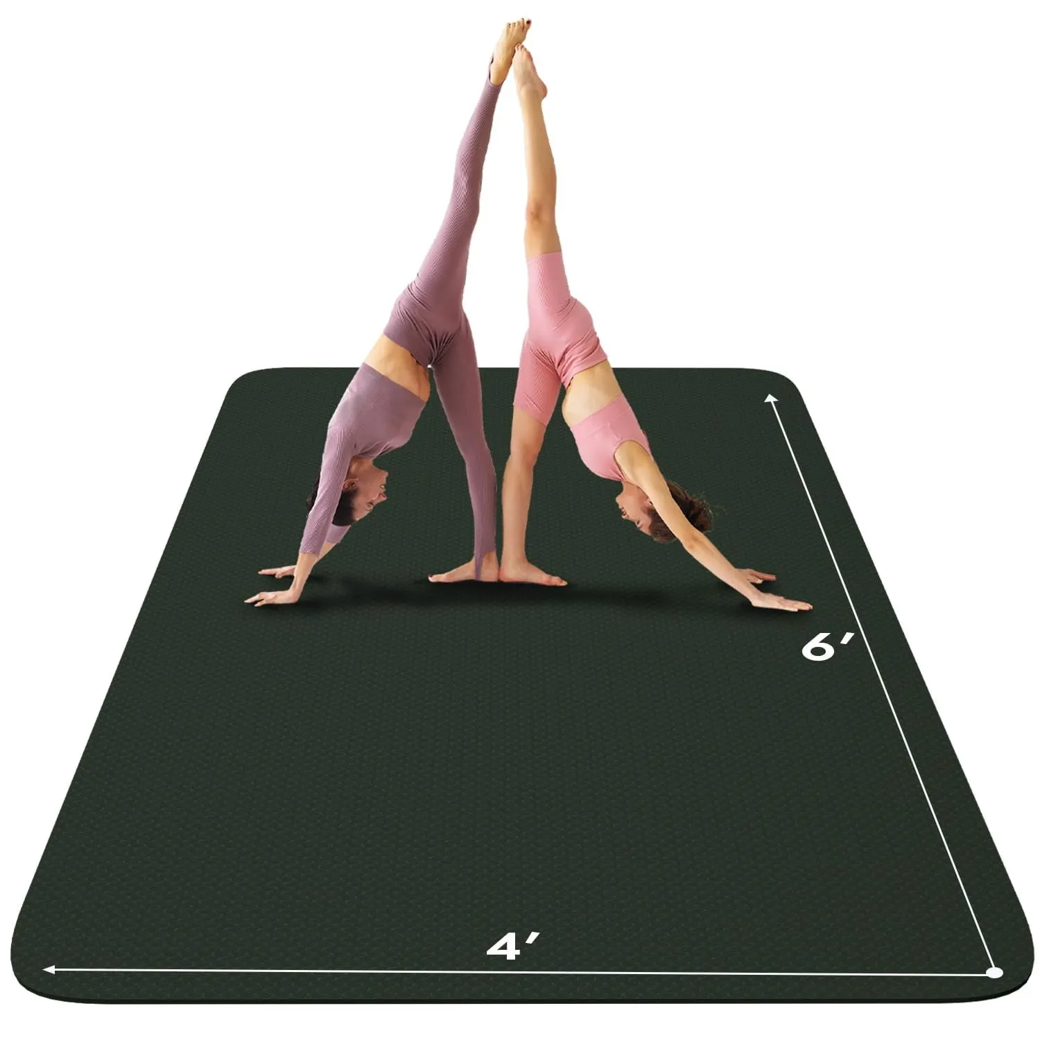 Intersky Extra Wide Yoga Mat, 6' x 4' x 6mm ,Dark Green, Non-Slip, Thick TPE Workout Mat