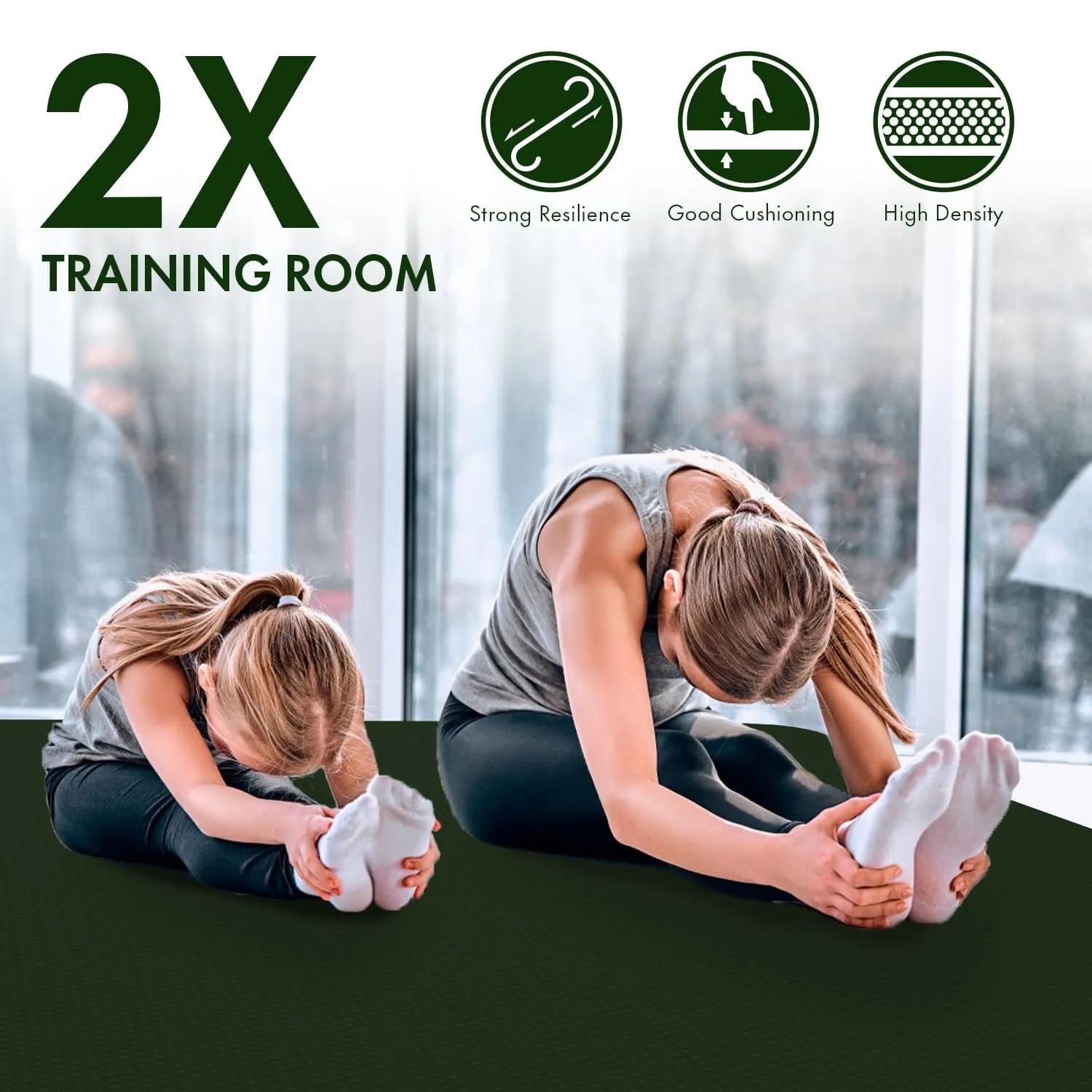 Intersky Extra Wide Yoga Mat, 6' x 4' x 6mm ,Dark Green, Non-Slip, Thick TPE Workout Mat
