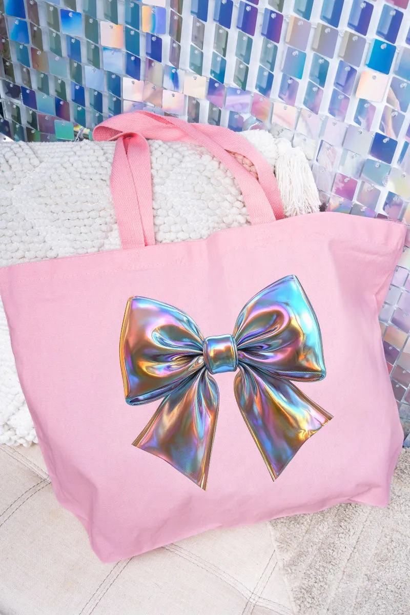 Iridescent Satin Bow Canvas Jumbo Tote