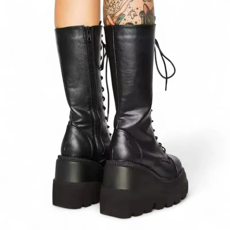 Jalal Winter Rain Military Wedge Leather in Black Boots