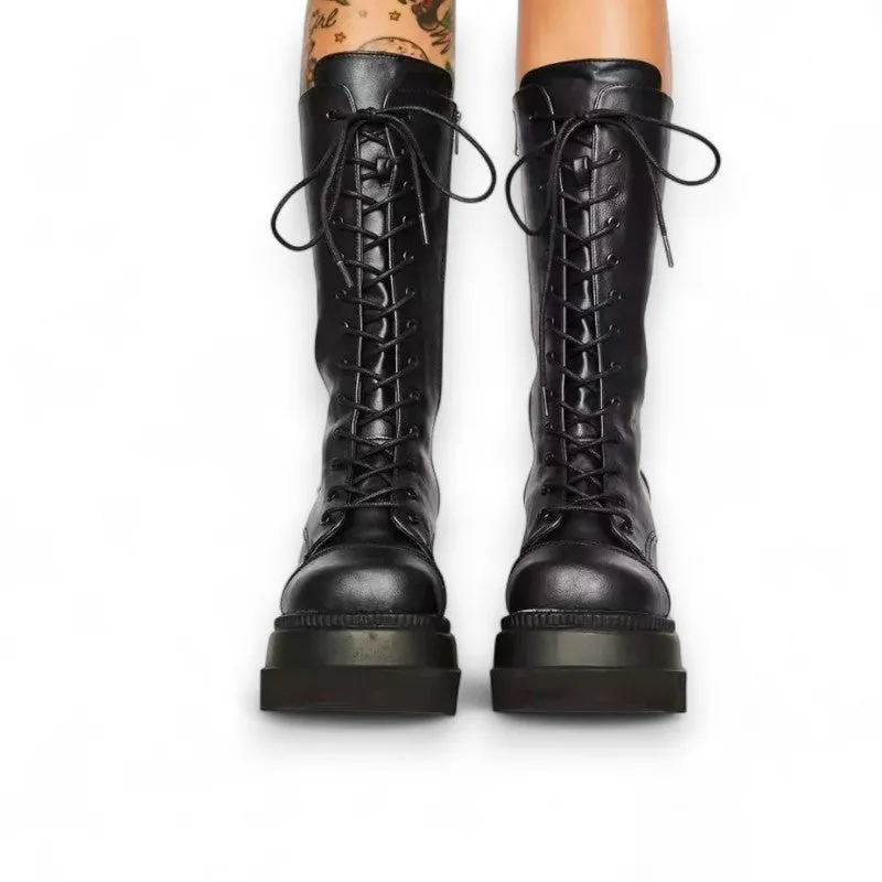 Jalal Winter Rain Military Wedge Leather in Black Boots