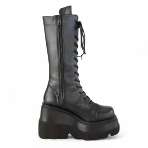 Jalal Winter Rain Military Wedge Leather in Black Boots