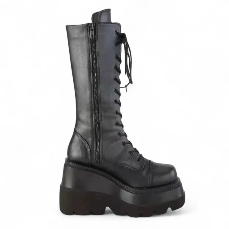 Jalal Winter Rain Military Wedge Leather in Black Boots