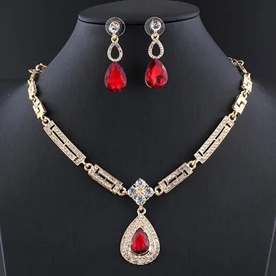Jiayijiaduo Wedding Dress Jewellery Sets Glass Purple Charm Crystal Necklace Earrings Sets for Women Parure Bijoux Femme Dubai