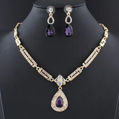Jiayijiaduo Wedding Dress Jewellery Sets Glass Purple Charm Crystal Necklace Earrings Sets for Women Parure Bijoux Femme Dubai