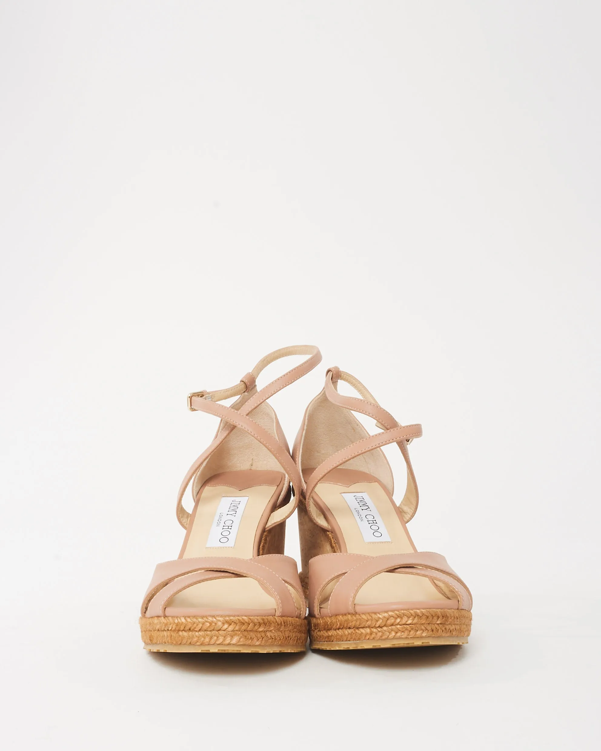 Jimmy Choo Beige Leather Platform Cork Wedges - 41