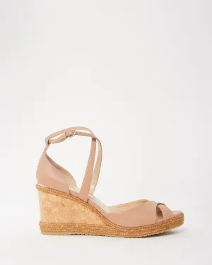Jimmy Choo Beige Leather Platform Cork Wedges - 41