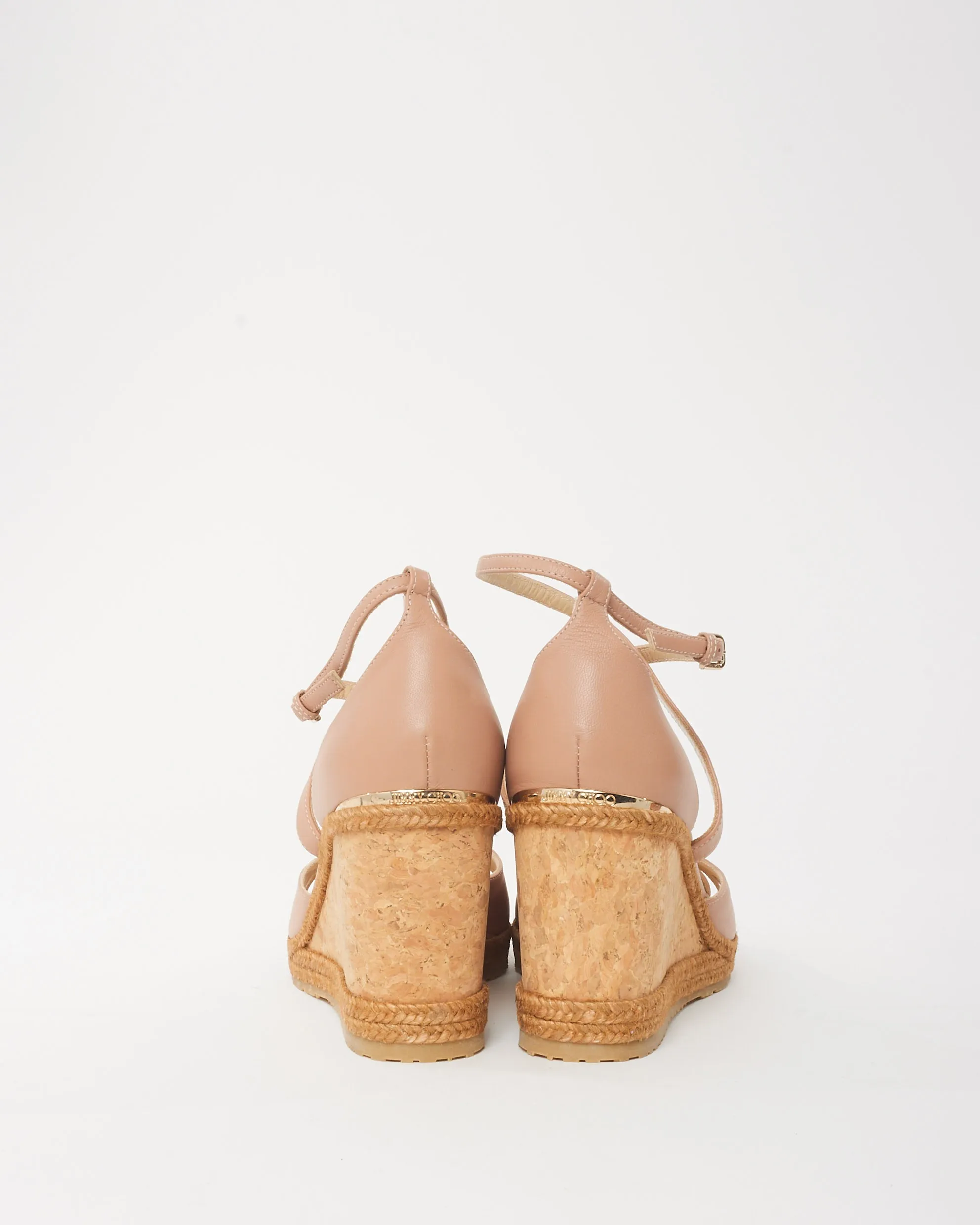 Jimmy Choo Beige Leather Platform Cork Wedges - 41