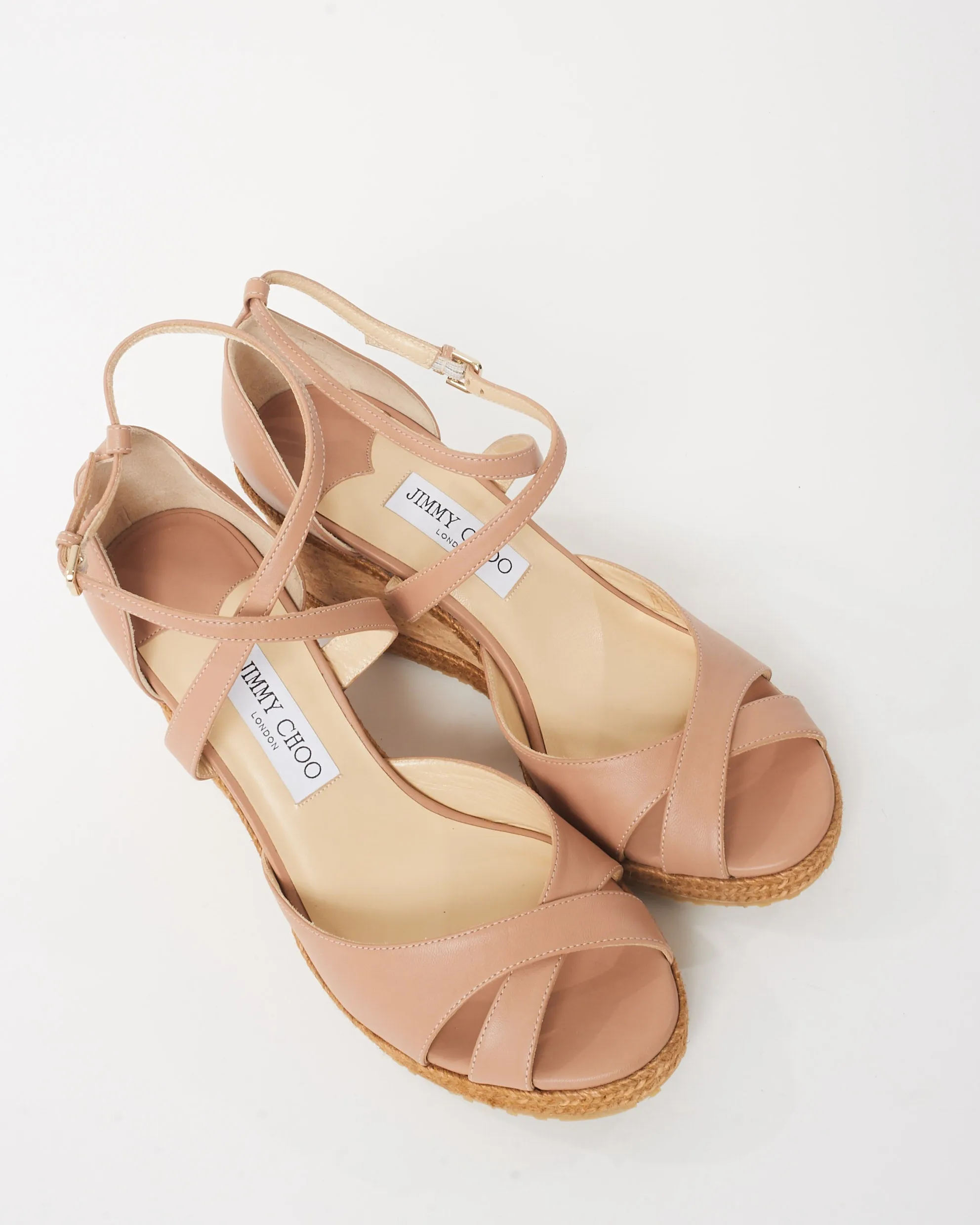 Jimmy Choo Beige Leather Platform Cork Wedges - 41