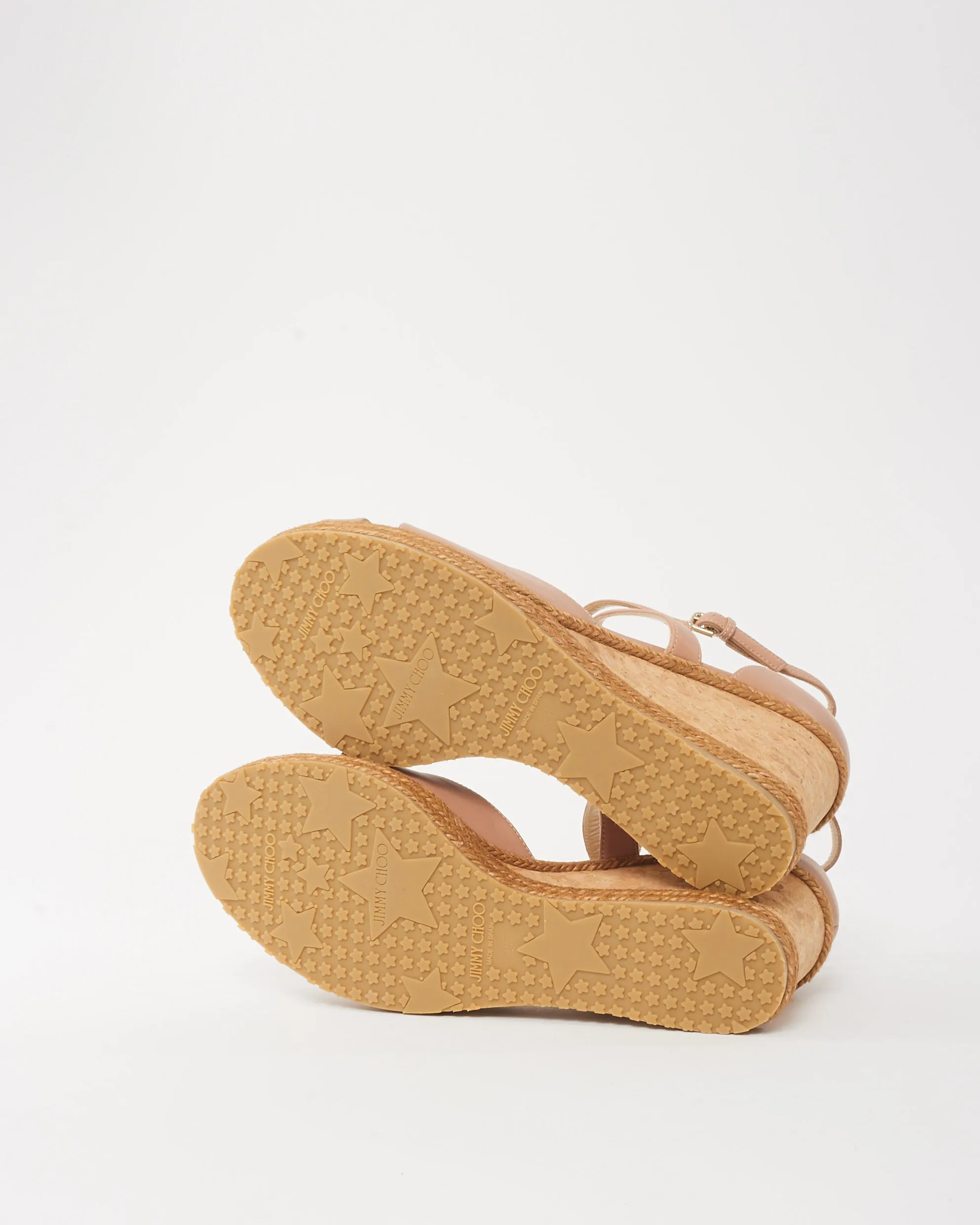 Jimmy Choo Beige Leather Platform Cork Wedges - 41