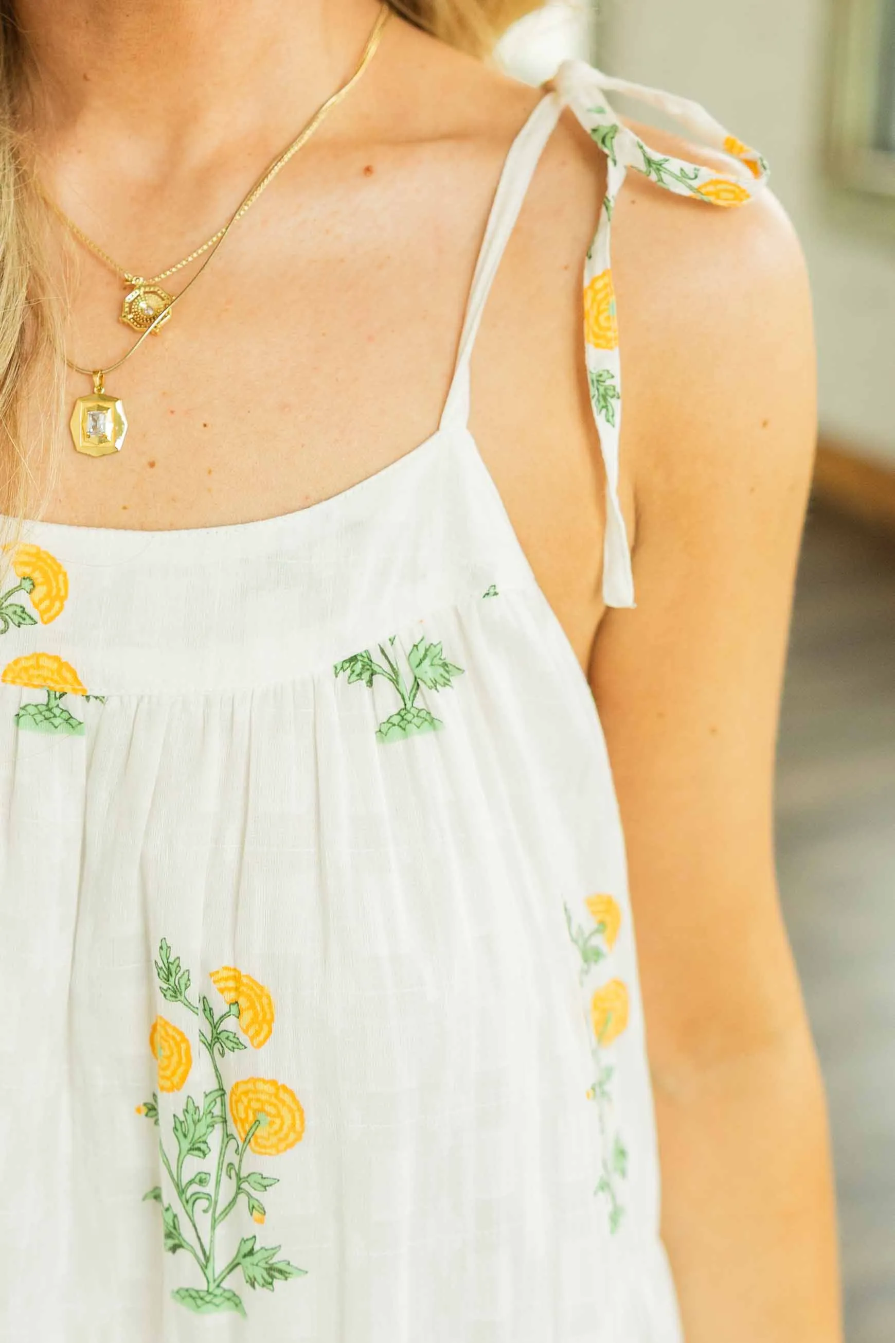 JUST DANDY FLORAL BOW TIE STRAPS MAXI DRESS