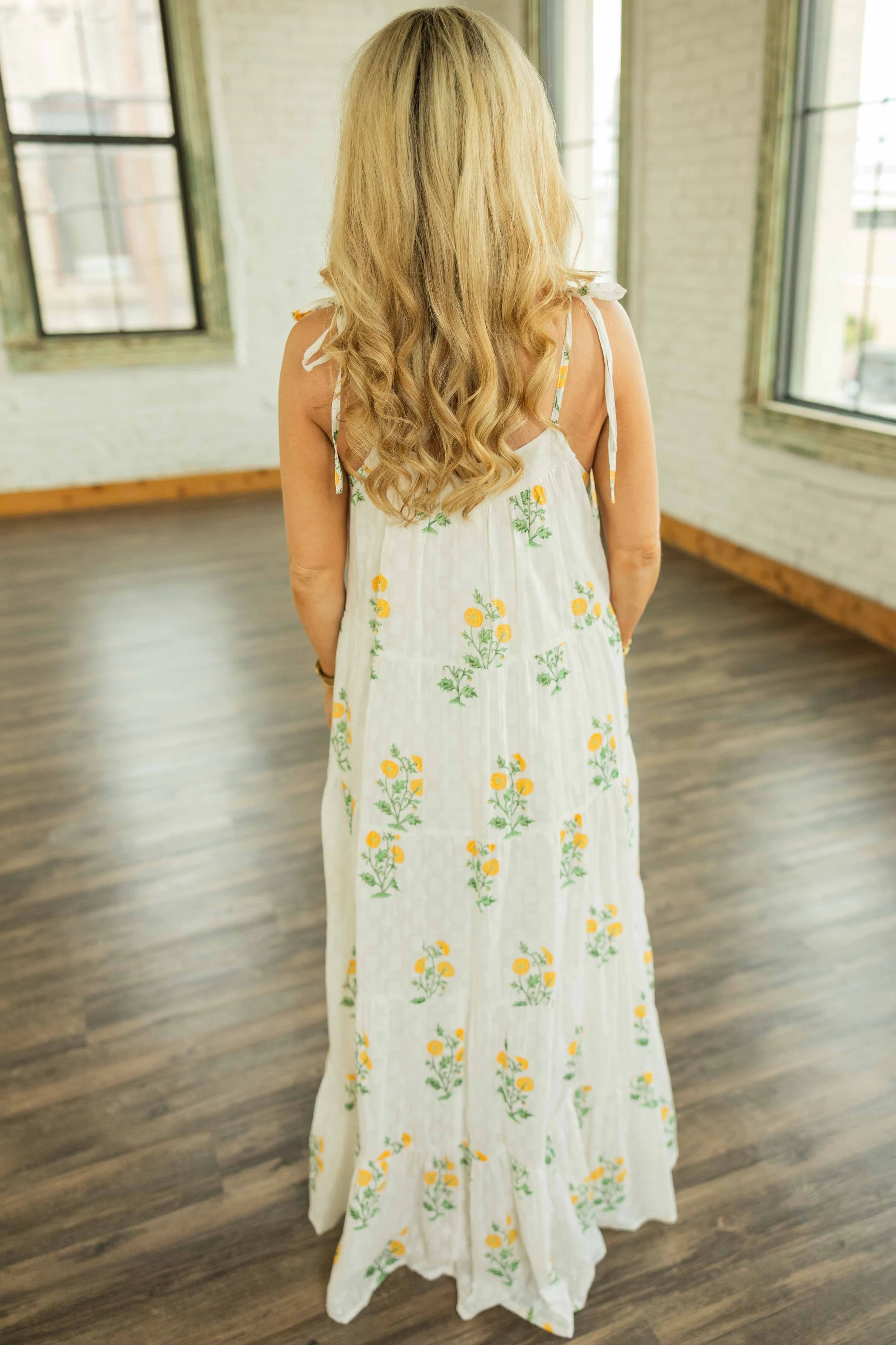 JUST DANDY FLORAL BOW TIE STRAPS MAXI DRESS