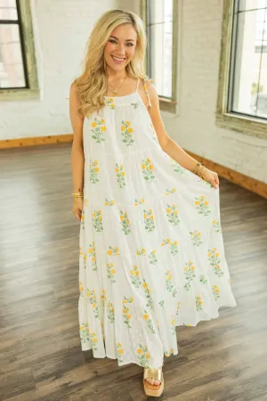 JUST DANDY FLORAL BOW TIE STRAPS MAXI DRESS