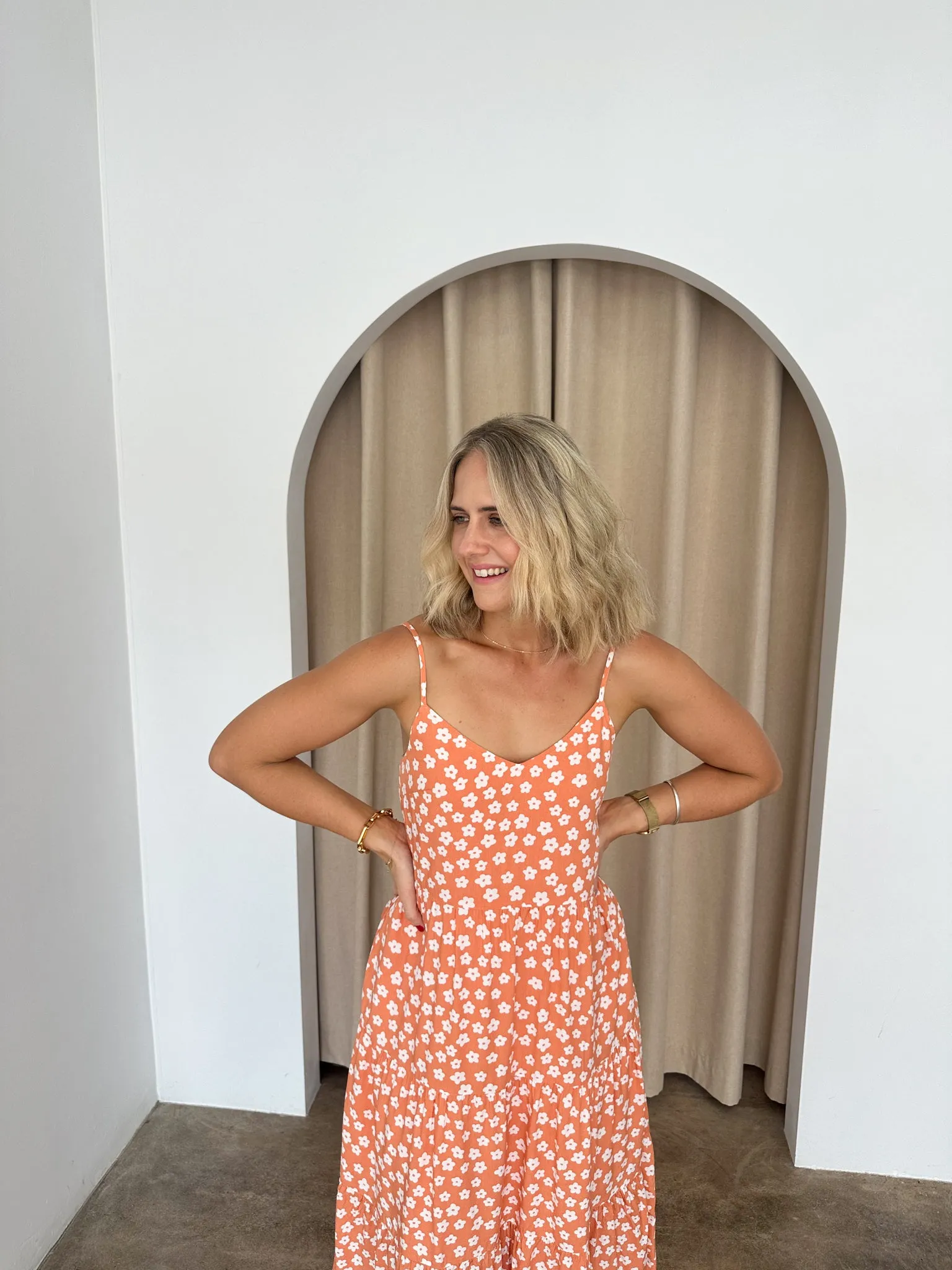 Kate Dress - Coral/white