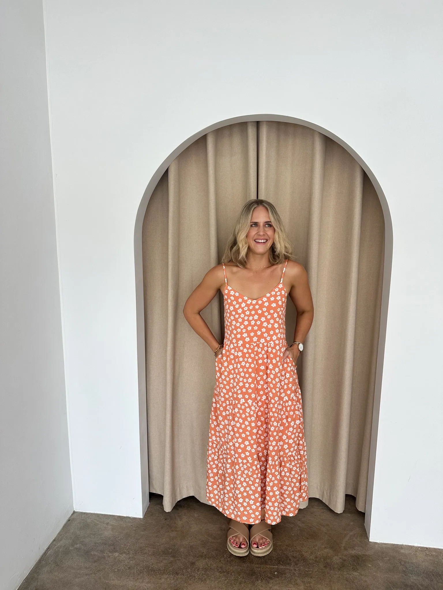 Kate Dress - Coral/white
