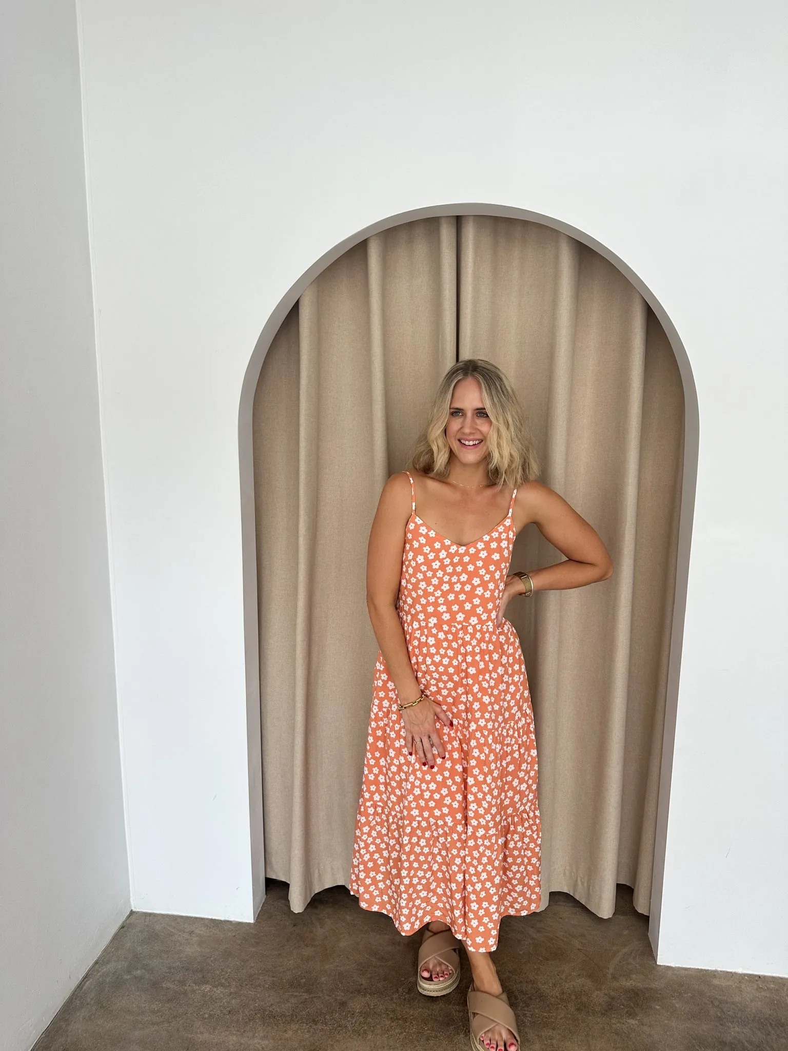 Kate Dress - Coral/white