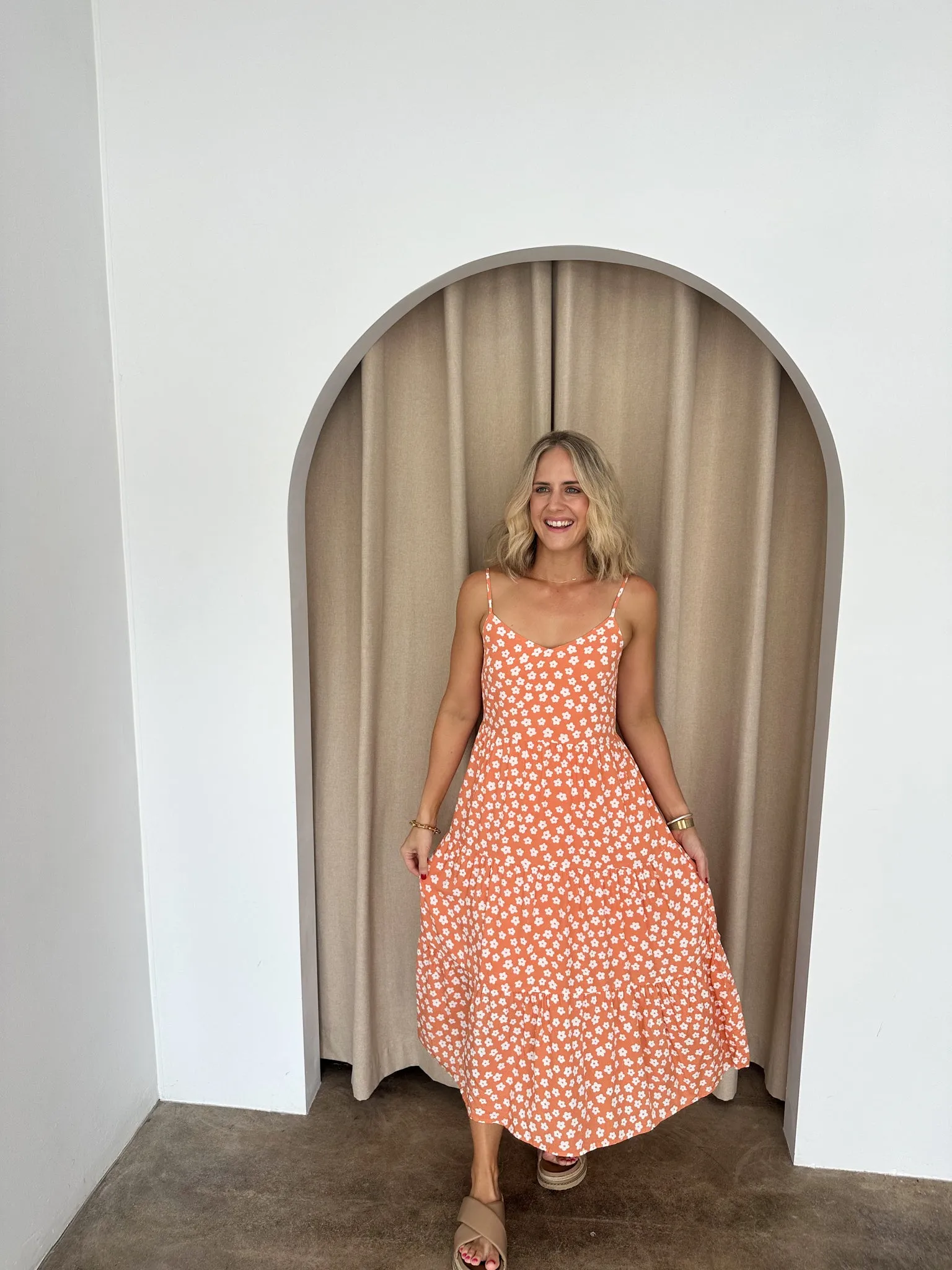 Kate Dress - Coral/white