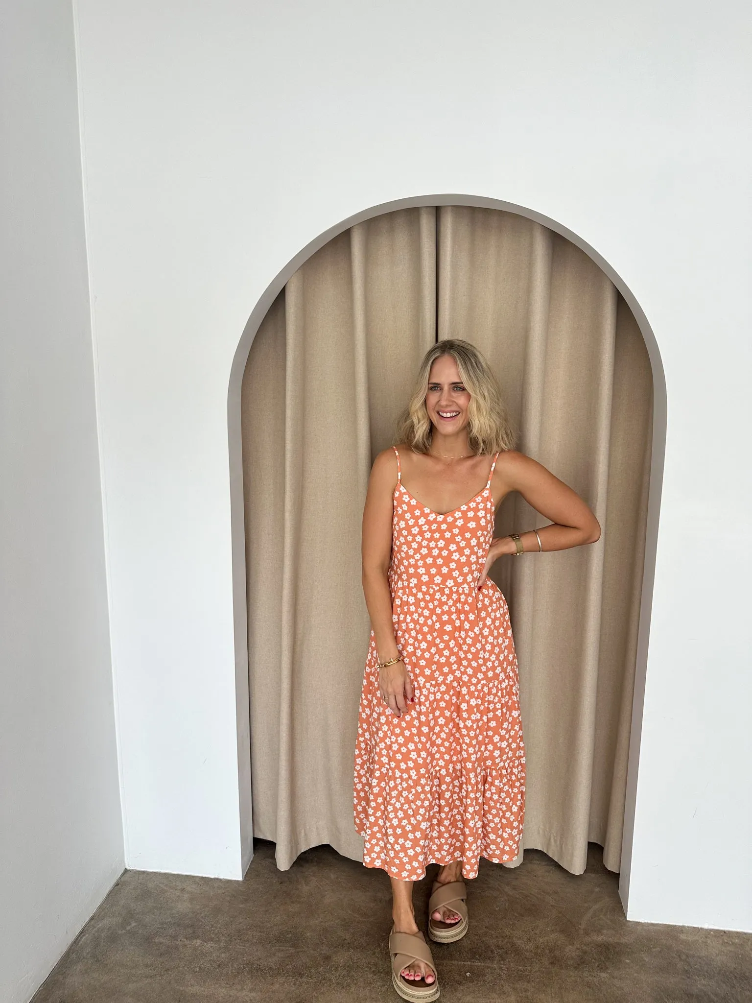 Kate Dress - Coral/white