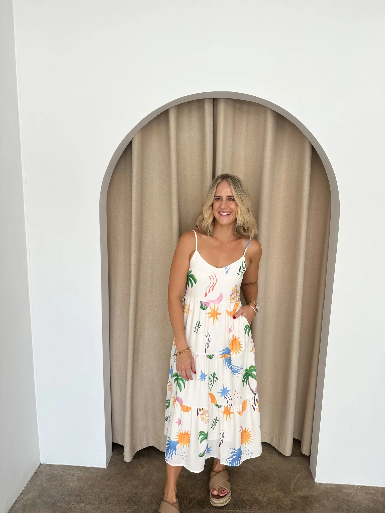 Kate Dress - White & Tropical