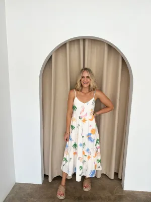 Kate Dress - White & Tropical