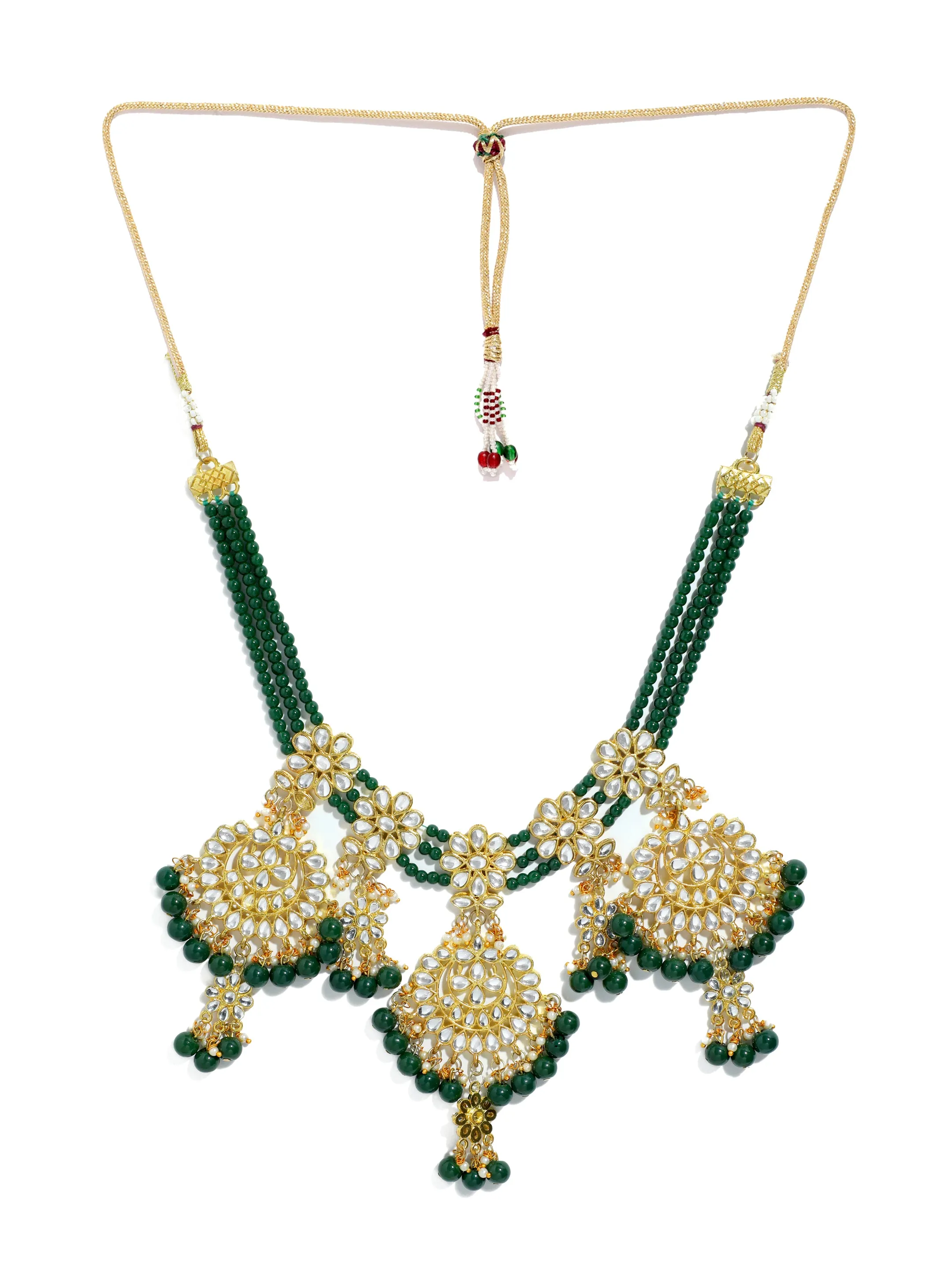 Kundan Green Beads Bridal Necklace Set